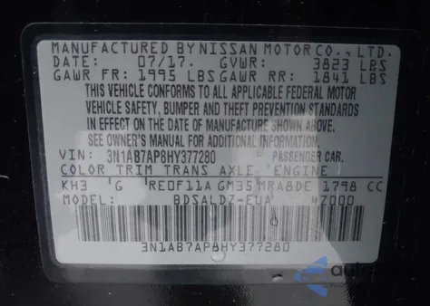 2017 Nissan Sentra Sv z USA, uszkodzony, nr VIN 3N1AB7AP8HY377280